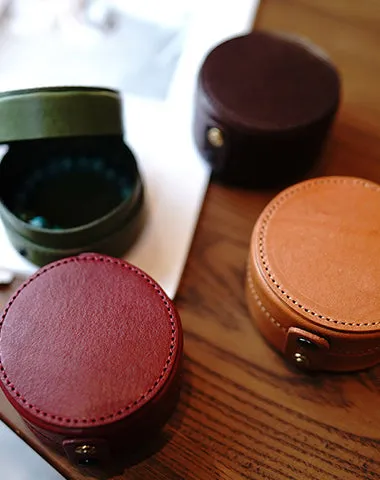 Cute Women Red Leather Round Coin Wallet Box Small Portable Jewelry Storage Box For Women