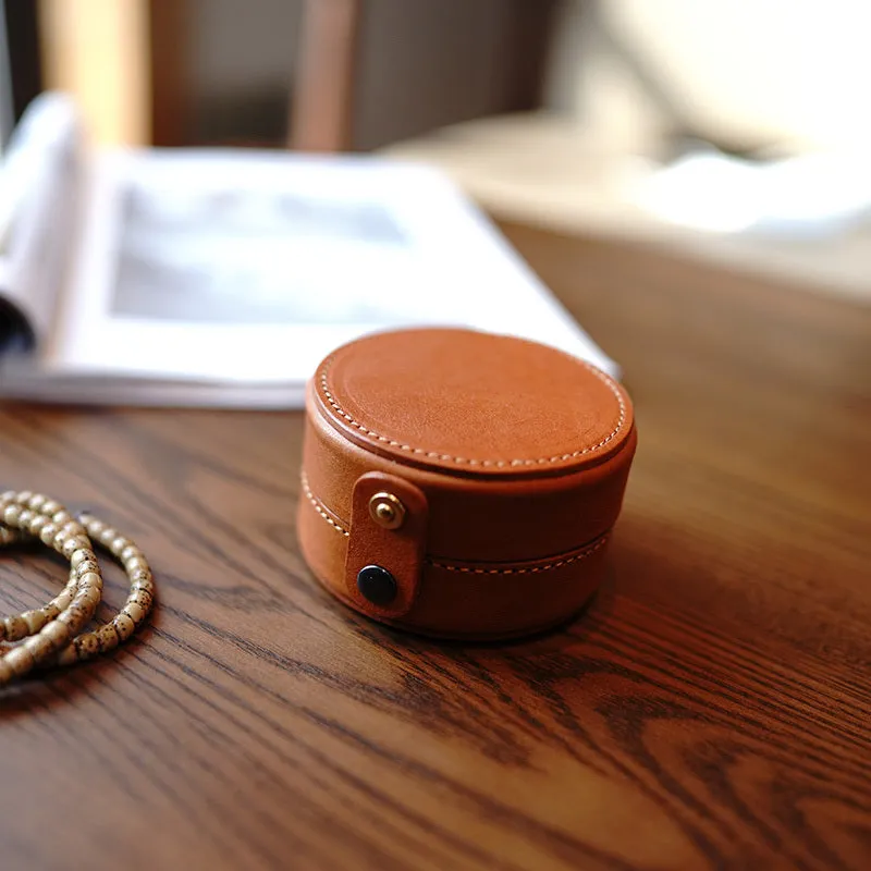 Cute Women Red Leather Round Coin Wallet Box Small Portable Jewelry Storage Box For Women