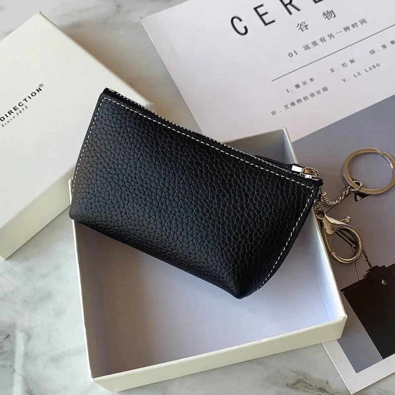Cute Women Red Leather Small Change Wallet Keychain with Wallet Zipper Coin Wallet For Women