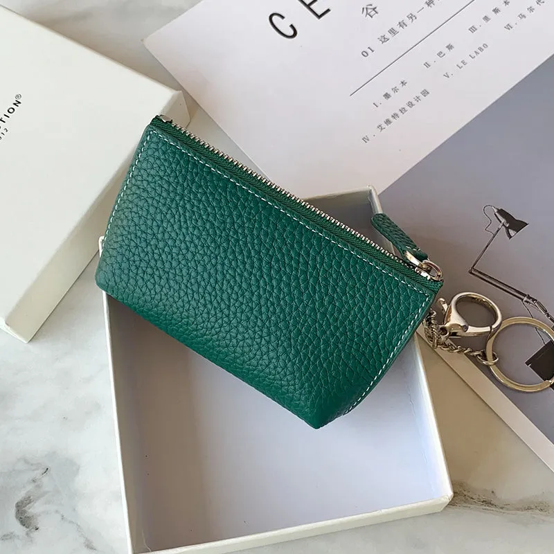 Cute Women Red Leather Small Change Wallet Keychain with Wallet Zipper Coin Wallet For Women