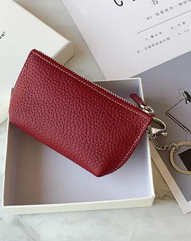 Cute Women Red Leather Small Change Wallet Keychain with Wallet Zipper Coin Wallet For Women