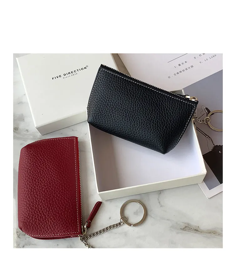 Cute Women Red Leather Small Change Wallet Keychain with Wallet Zipper Coin Wallet For Women