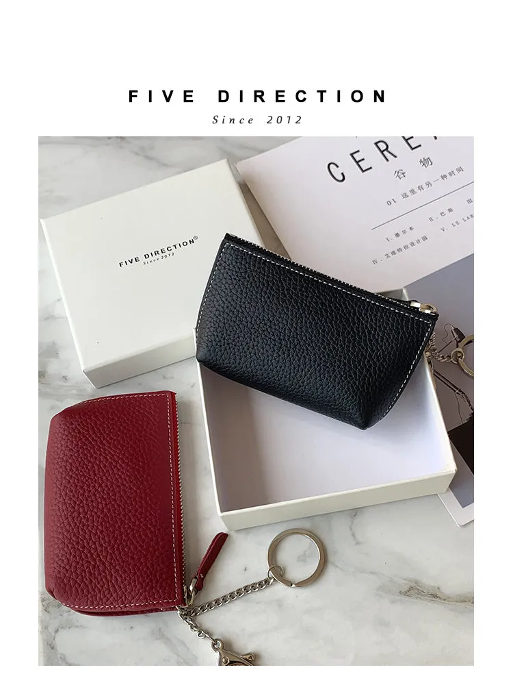 Cute Women Red Leather Small Change Wallet Keychain with Wallet Zipper Coin Wallet For Women