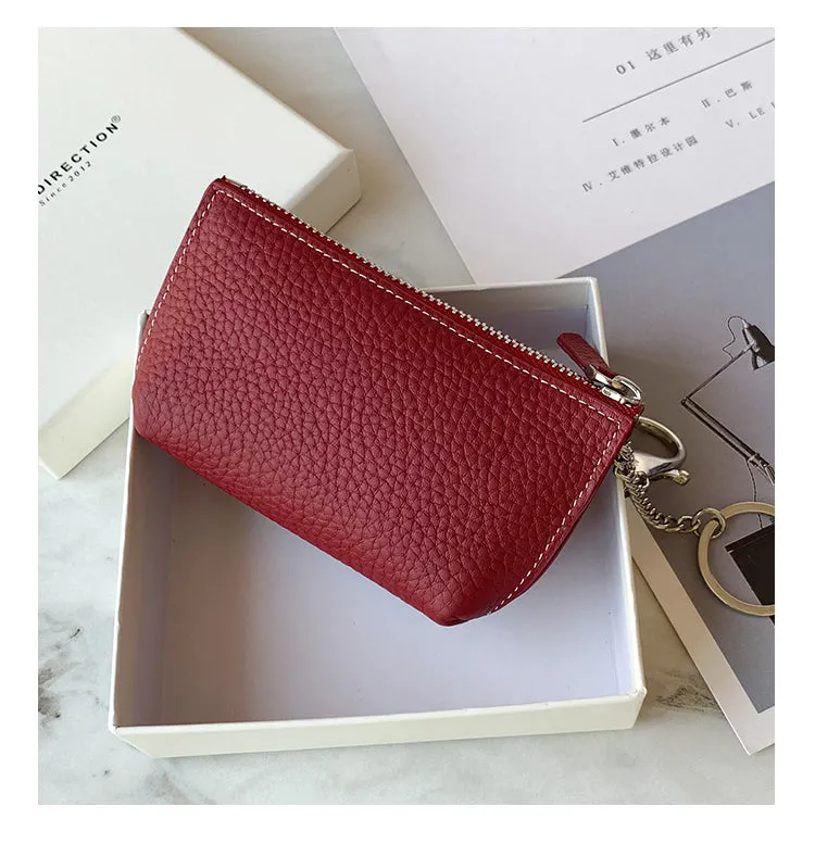 Cute Women Red Leather Small Change Wallet Keychain with Wallet Zipper Coin Wallet For Women