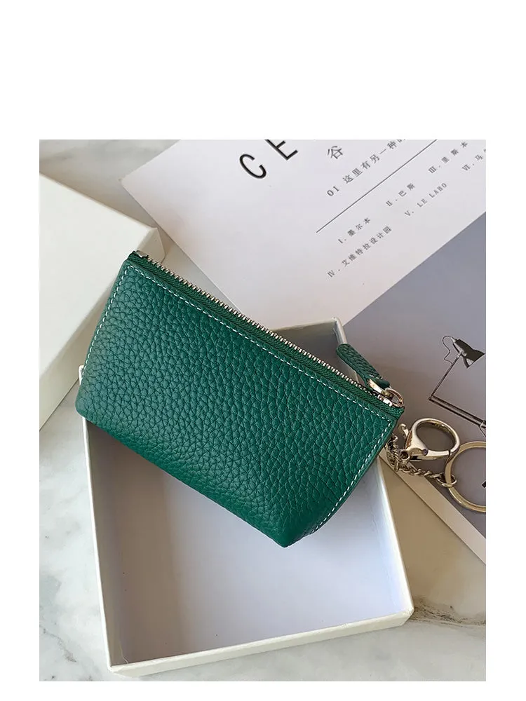 Cute Women Red Leather Small Change Wallet Keychain with Wallet Zipper Coin Wallet For Women