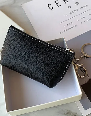 Cute Women Red Leather Small Change Wallet Keychain with Wallet Zipper Coin Wallet For Women
