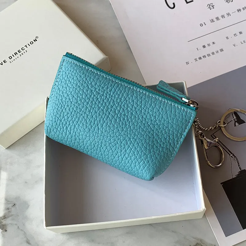 Cute Women Red Leather Small Change Wallet Keychain with Wallet Zipper Coin Wallet For Women