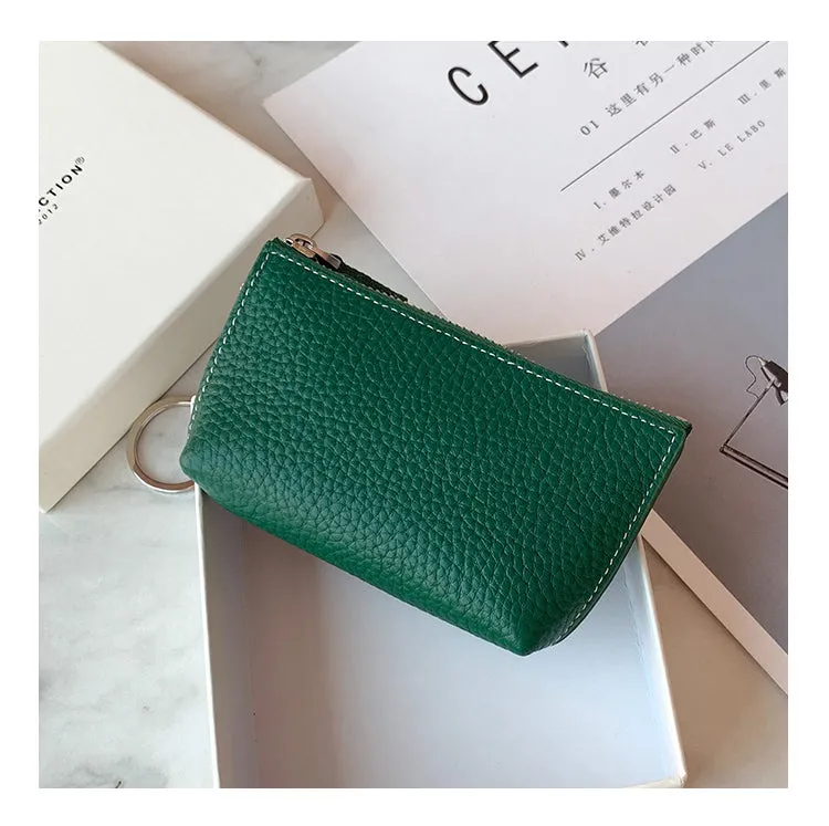 Cute Women Red Leather Small Change Wallet Keychain with Wallet Zipper Coin Wallet For Women