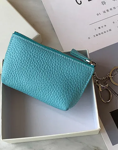 Cute Women Red Leather Small Change Wallet Keychain with Wallet Zipper Coin Wallet For Women