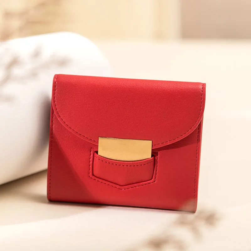 Cute Women Red Vegan Leather Small Wallet Billfold Vertical Red Card Wallet For Women
