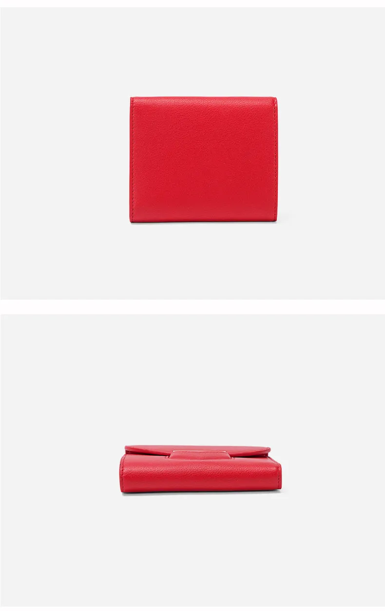 Cute Women Red Vegan Leather Small Wallet Billfold Vertical Red Card Wallet For Women