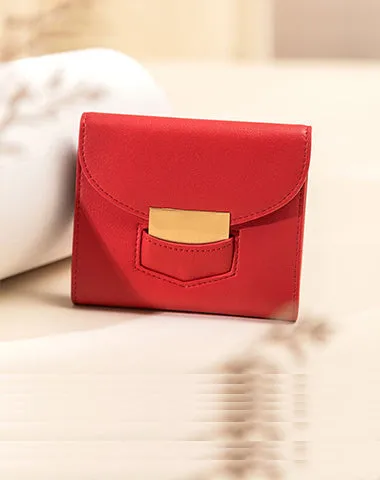 Cute Women Red Vegan Leather Small Wallet Billfold Vertical Red Card Wallet For Women