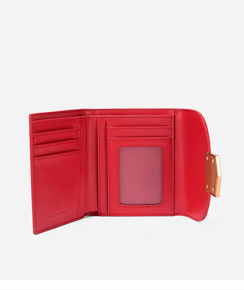 Cute Women Red Vegan Leather Small Wallet Billfold Vertical Red Card Wallet For Women