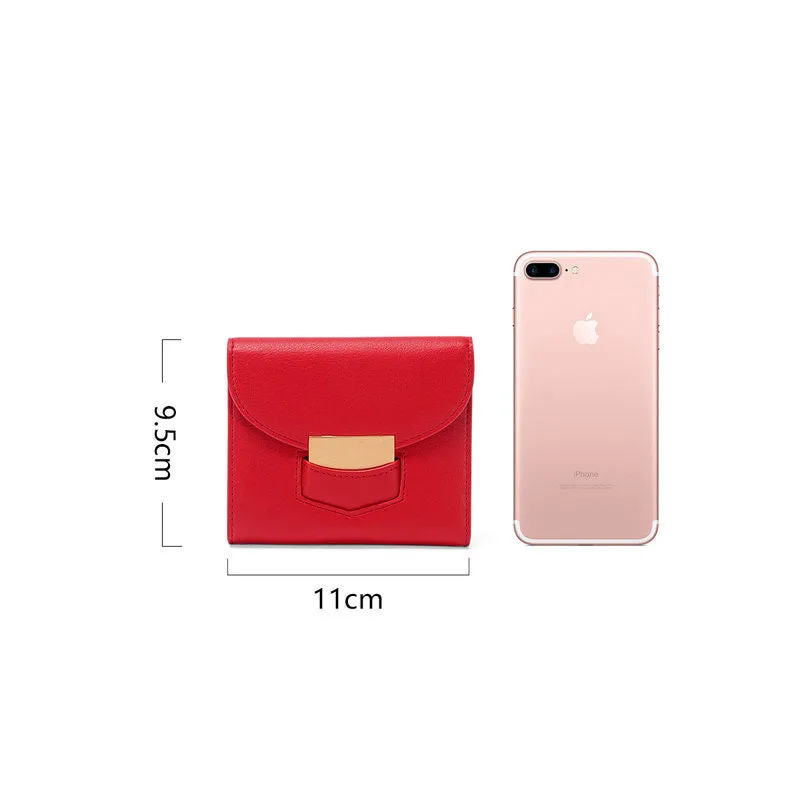 Cute Women Red Vegan Leather Small Wallet Billfold Vertical Red Card Wallet For Women