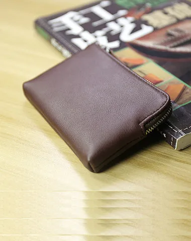Cute Women Slim Black Leather Mini Zip Coin Wallet Billfold Small Zip Change Wallet For Women
