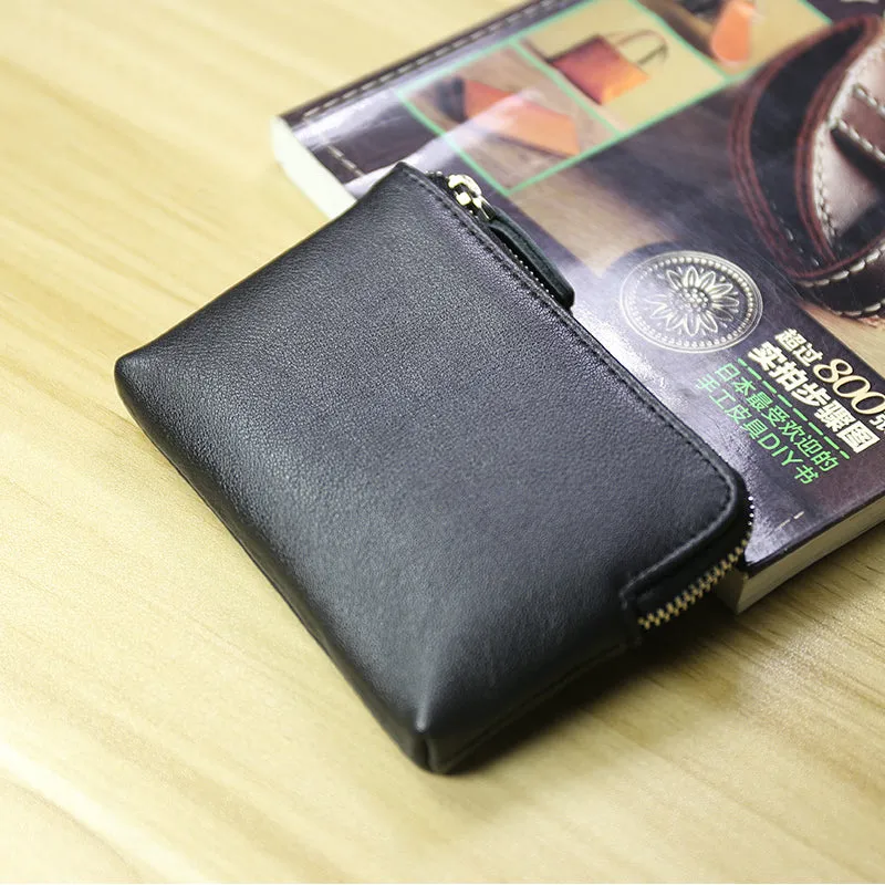 Cute Women Slim Green Leather Mini Zip Coin Wallet Billfold Small Zip Change Wallet For Women