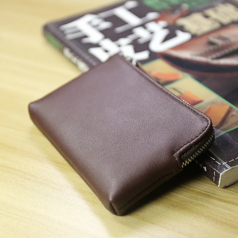 Cute Women Slim Green Leather Mini Zip Coin Wallet Billfold Small Zip Change Wallet For Women