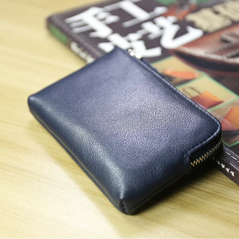 Cute Women Slim Green Leather Mini Zip Coin Wallet Billfold Small Zip Change Wallet For Women