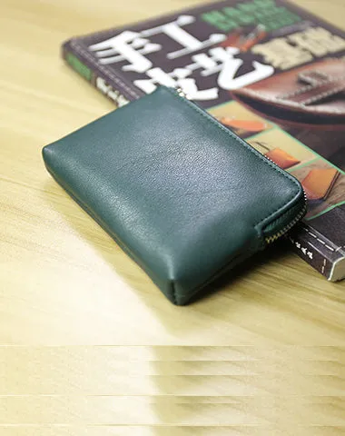 Cute Women Slim Navy Leather Mini Zip Coin Wallet Billfold Small Zip Change Wallet For Women