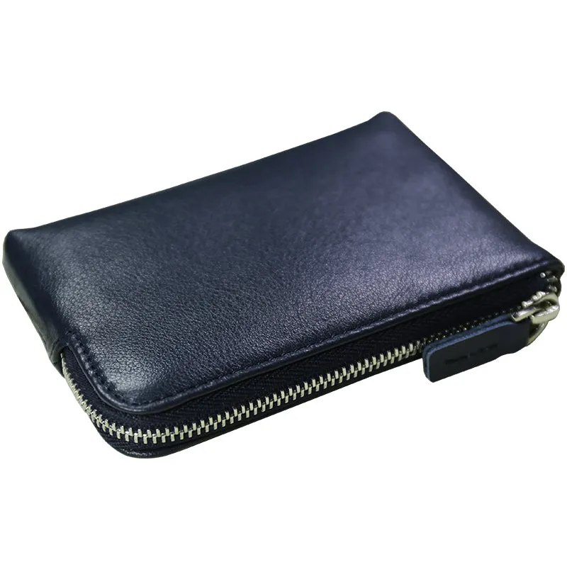 Cute Women Slim Navy Leather Mini Zip Coin Wallet Billfold Small Zip Change Wallet For Women