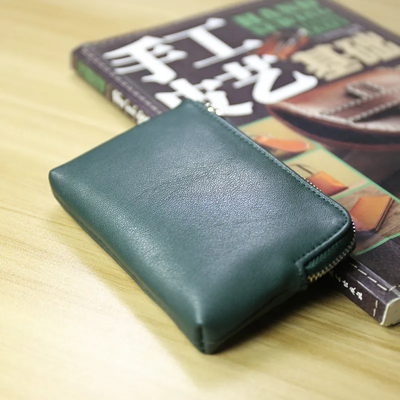 Cute Women Slim Navy Leather Mini Zip Coin Wallet Billfold Small Zip Change Wallet For Women