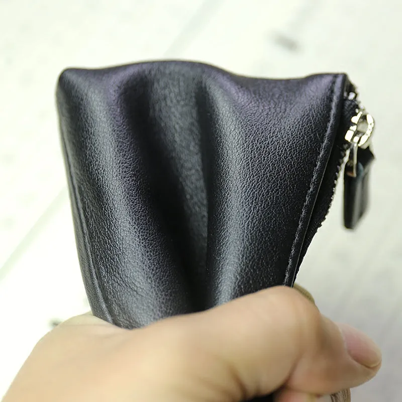 Cute Women Slim Navy Leather Mini Zip Coin Wallet Billfold Small Zip Change Wallet For Women