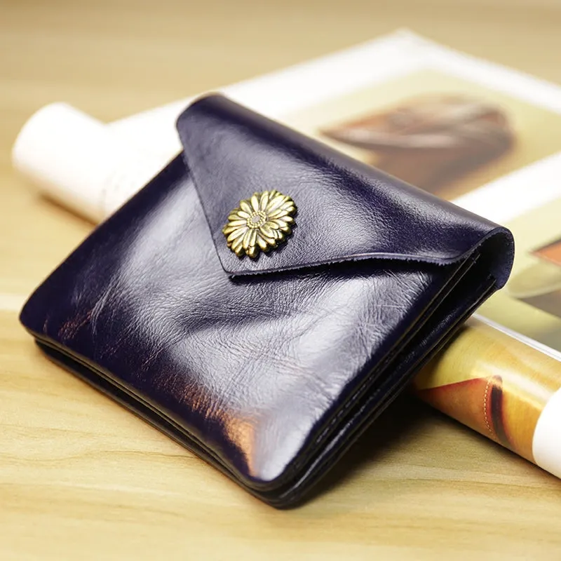 Cute Women Sunflower Coffee Leather Mini Billfold Wallet Coin Wallets Slim Change Wallets For Women