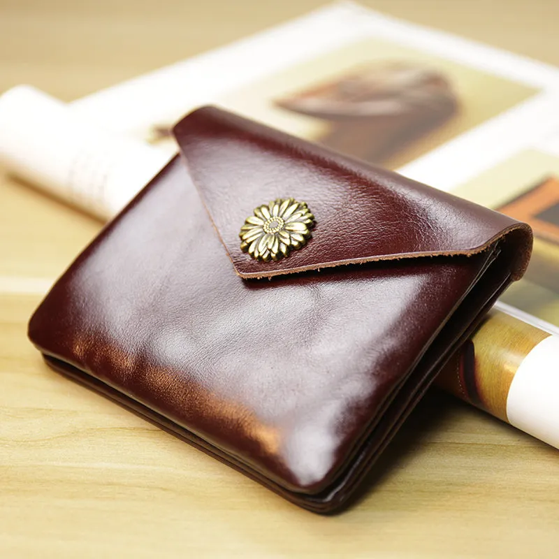 Cute Women Sunflower Coffee Leather Mini Billfold Wallet Coin Wallets Slim Change Wallets For Women