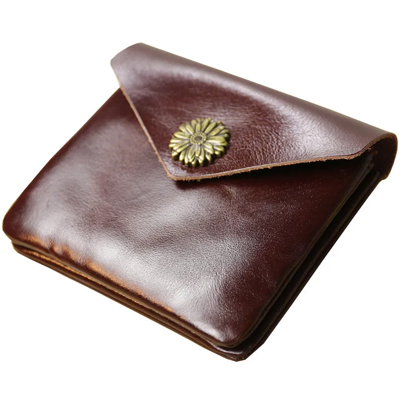 Cute Women Sunflower Coffee Leather Mini Billfold Wallet Coin Wallets Slim Change Wallets For Women