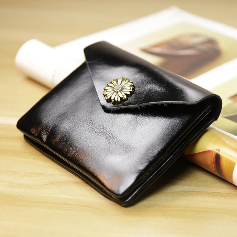 Cute Women Sunflower Coffee Leather Mini Billfold Wallet Coin Wallets Slim Change Wallets For Women