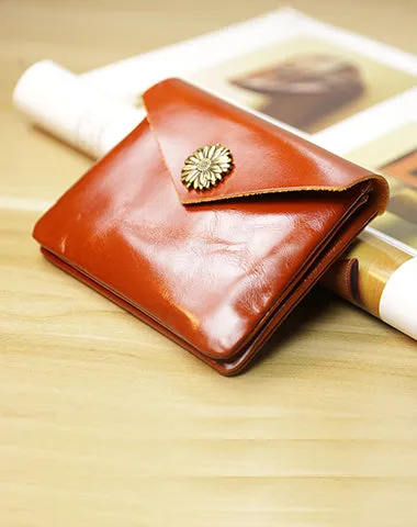 Cute Women Sunflower Red Leather Mini Billfold Wallet Coin Wallets Slim Change Wallets For Women