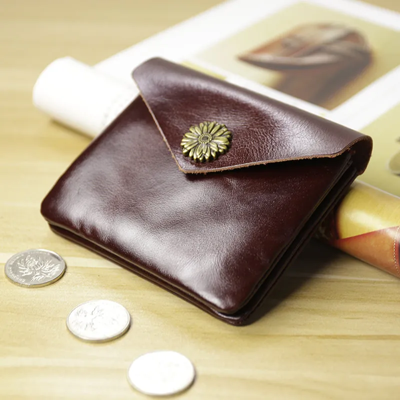 Cute Women Sunflower Red Leather Mini Billfold Wallet Coin Wallets Slim Change Wallets For Women