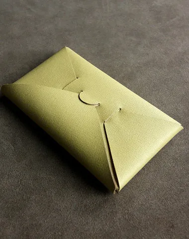 Cute Womens Dark Green Leather Envelope Wallet Slim Clutch Purse Checkbook Long Wallet for Women