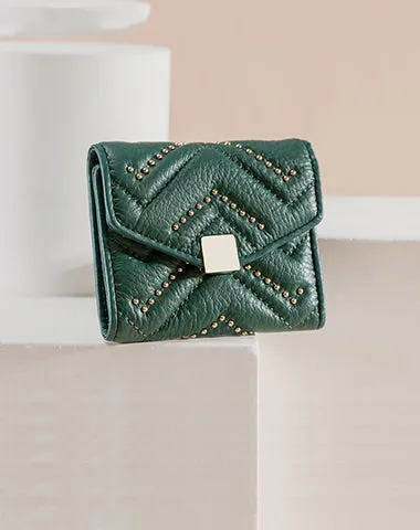 Cute Womens Leather Small Wallet with Rivets Billfold Slim Small Wallet For Women