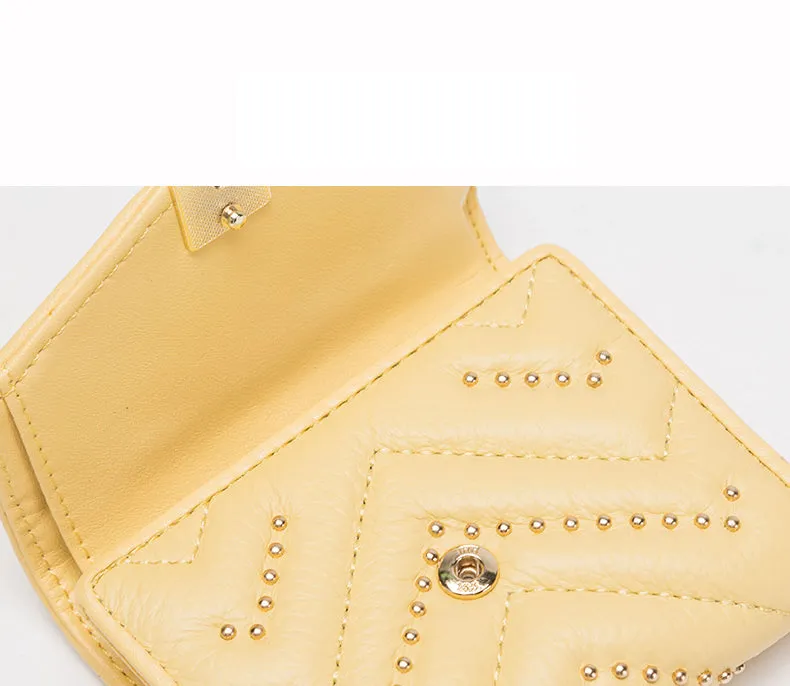 Cute Womens Leather Small Wallet with Rivets Billfold Slim Small Wallet For Women