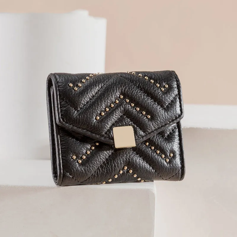 Cute Womens Leather Small Wallet with Rivets Billfold Slim Small Wallet For Women