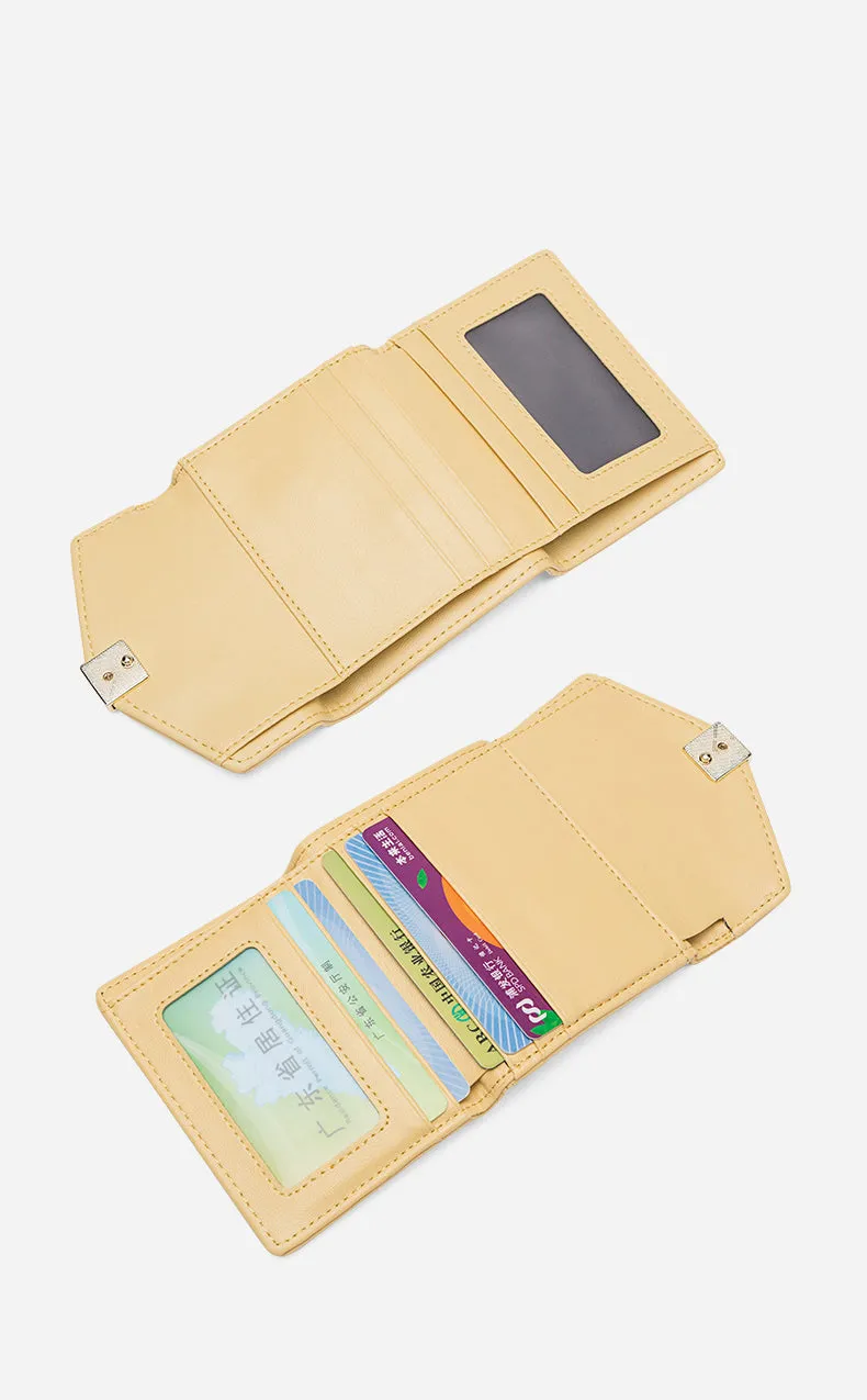 Cute Womens Yellow Leather Small Wallet with Rivets Billfold Slim Small Wallet For Women