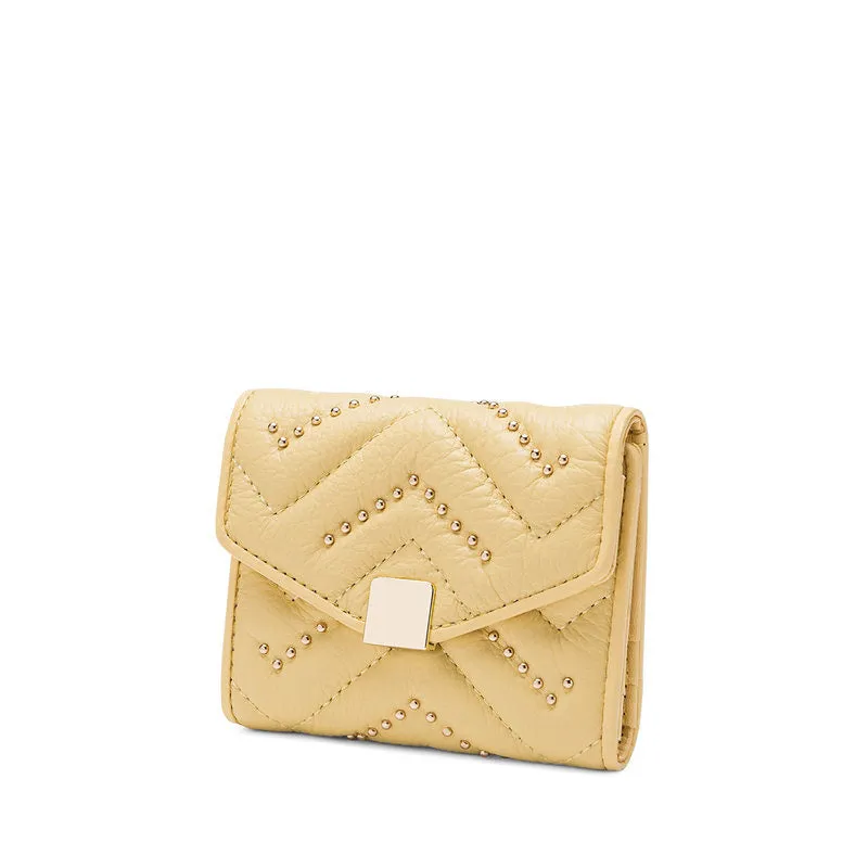 Cute Womens Yellow Leather Small Wallet with Rivets Billfold Slim Small Wallet For Women