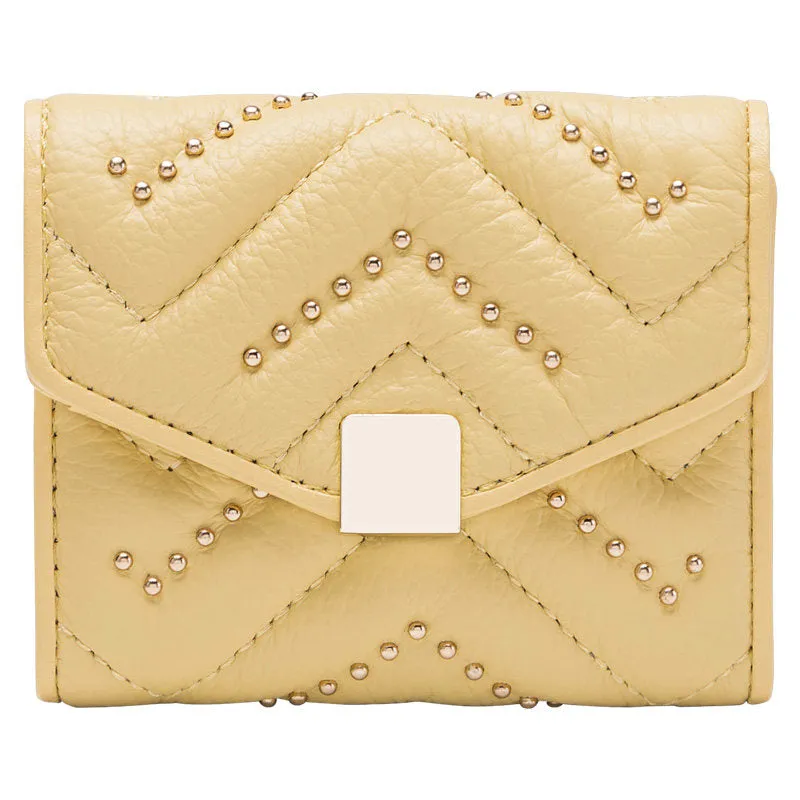 Cute Womens Yellow Leather Small Wallet with Rivets Billfold Slim Small Wallet For Women