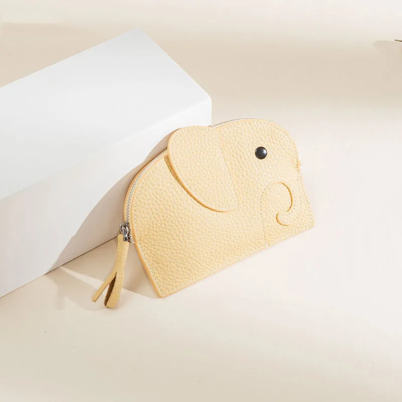 Cutest Women Pink Leather Elephant Small Zipper Wallet Keychain with Wallet Change Wallet For Women