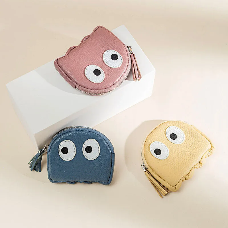 Cutest Women Pink Leather Pac-Man Coin Wallet Small Keychain with Wallet Change Wallet For Women