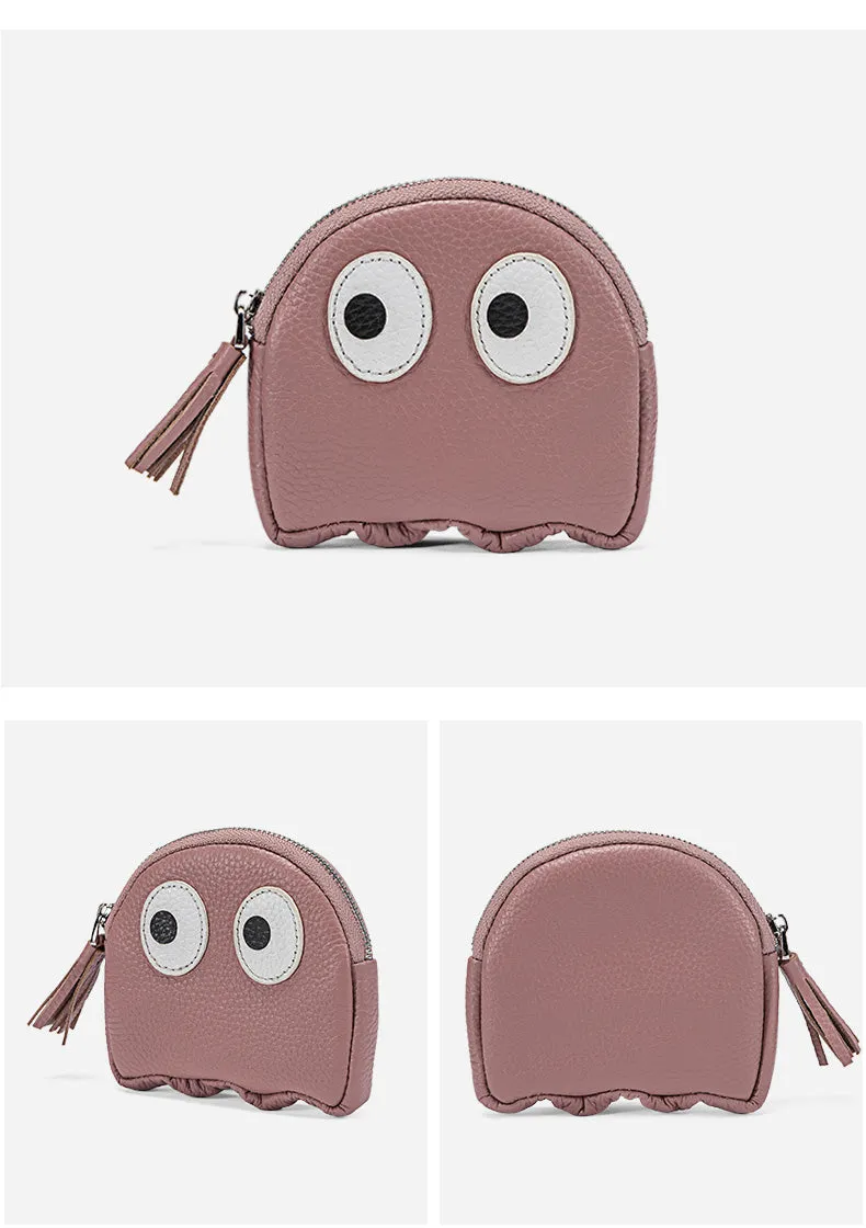 Cutest Women Pink Leather Pac-Man Coin Wallet Small Keychain with Wallet Change Wallet For Women