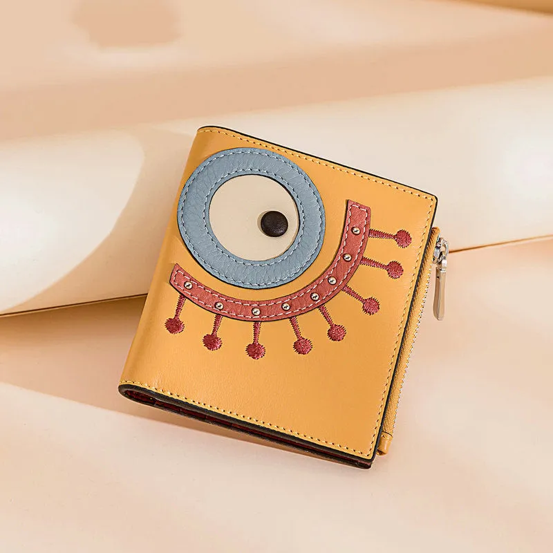 Cutest Women Yellow Leather Card Holder Shining Eye Card Wallet Billfold Card Holder Credit Card Holder For Women