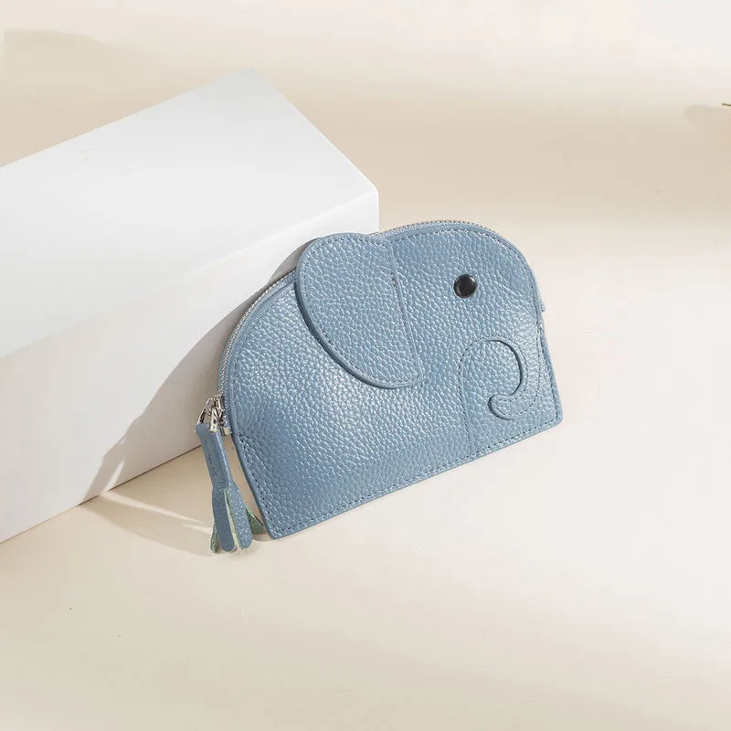 Cutest Women Yellow Leather Elephant Small Zipper Wallet Keychain with Wallet Change Wallet For Women