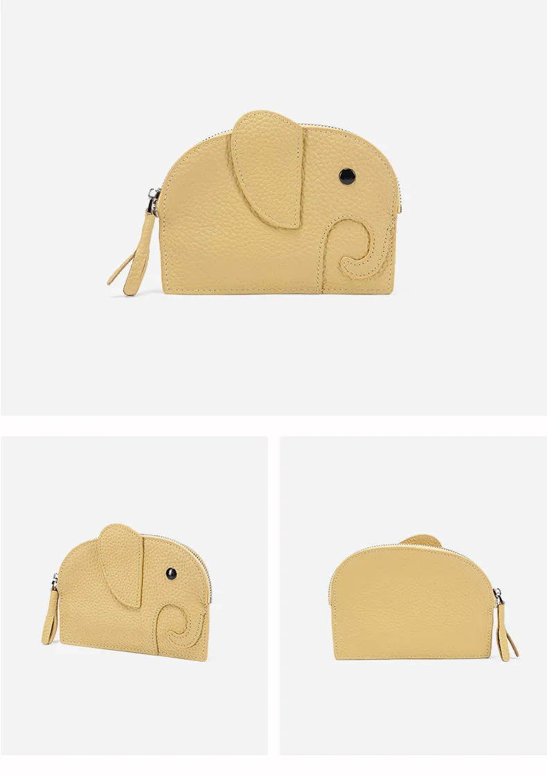 Cutest Women Yellow Leather Elephant Small Zipper Wallet Keychain with Wallet Change Wallet For Women