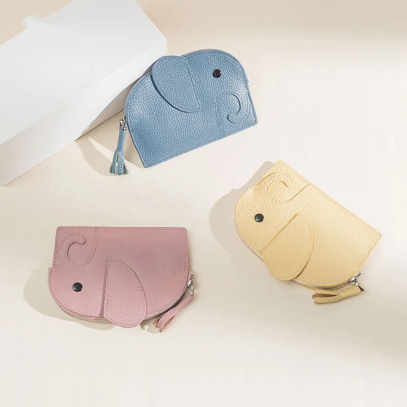 Cutest Women Yellow Leather Elephant Small Zipper Wallet Keychain with Wallet Change Wallet For Women