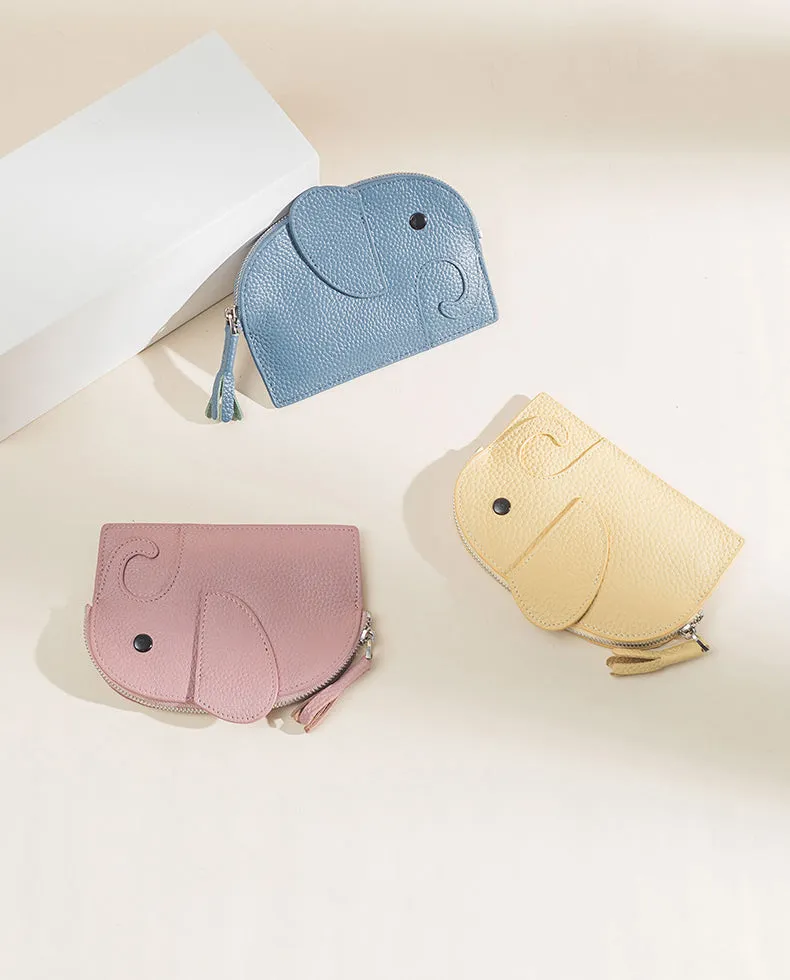 Cutest Women Yellow Leather Elephant Small Zipper Wallet Keychain with Wallet Change Wallet For Women