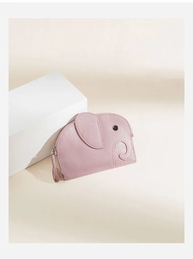 Cutest Women Yellow Leather Elephant Small Zipper Wallet Keychain with Wallet Change Wallet For Women