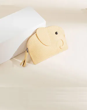 Cutest Women Yellow Leather Elephant Small Zipper Wallet Keychain with Wallet Change Wallet For Women