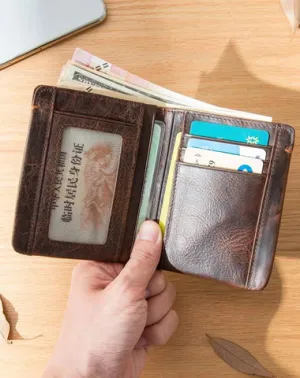 Dark Brown Handmade Leather Mens Front Pocket Wallets Bifold Vintage billfold Wallet Small Wallet for Men